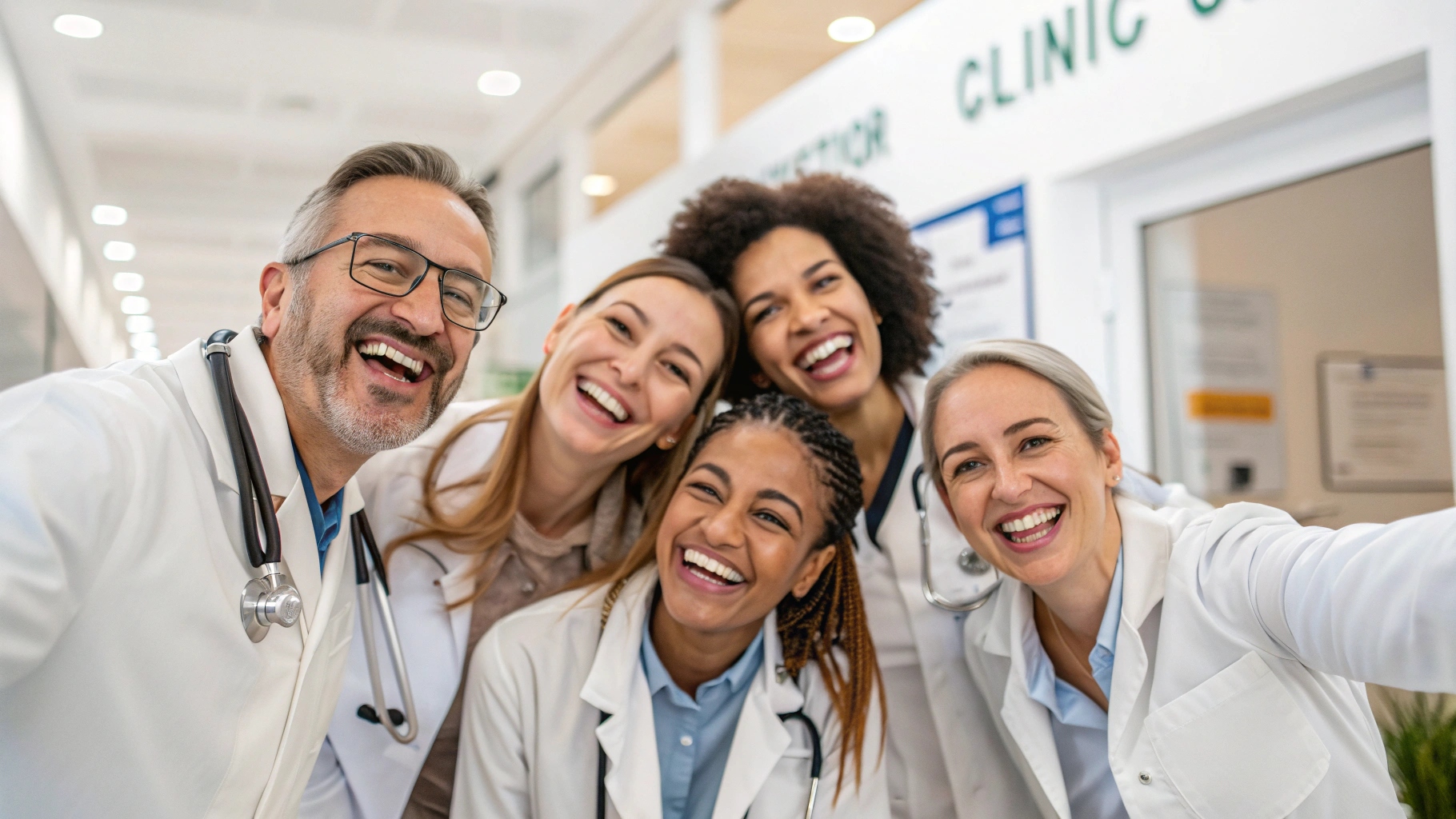 make image of group of doctors which are happy for (1)