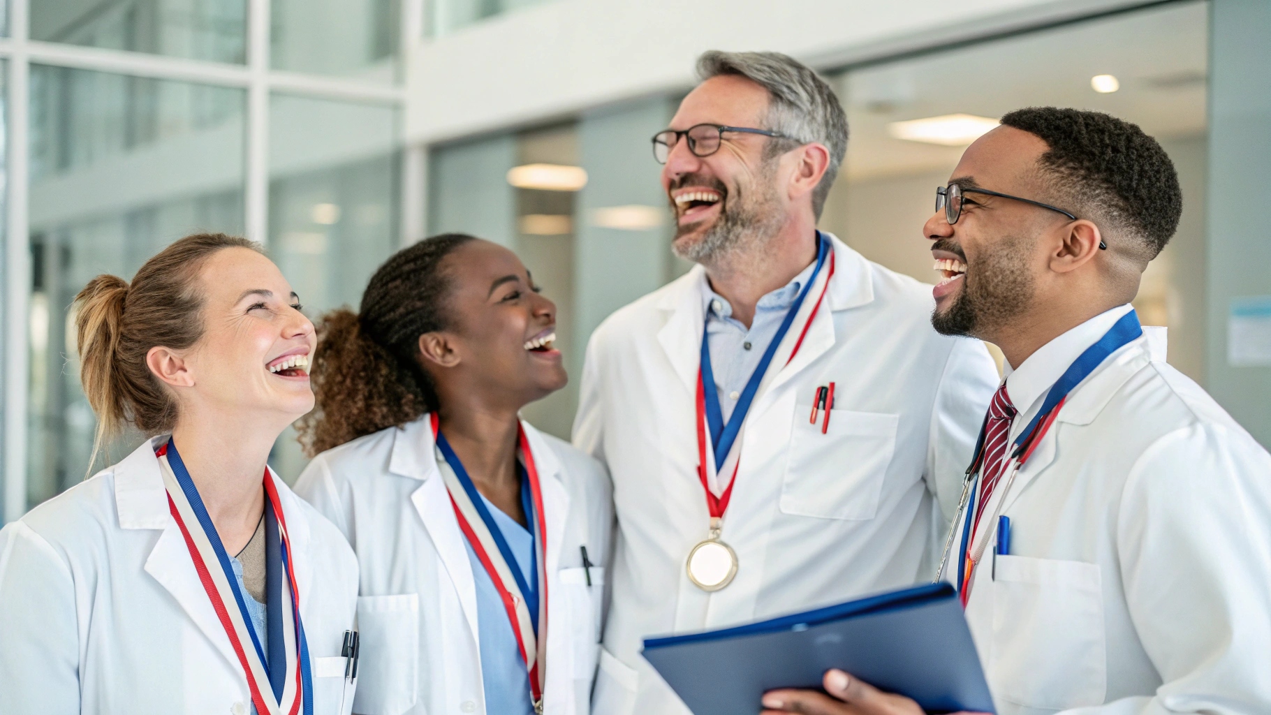 make image of group of doctors which are happy for (2)