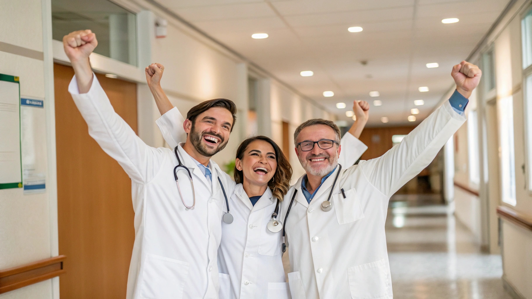 make image of three doctors which are happy after (1)